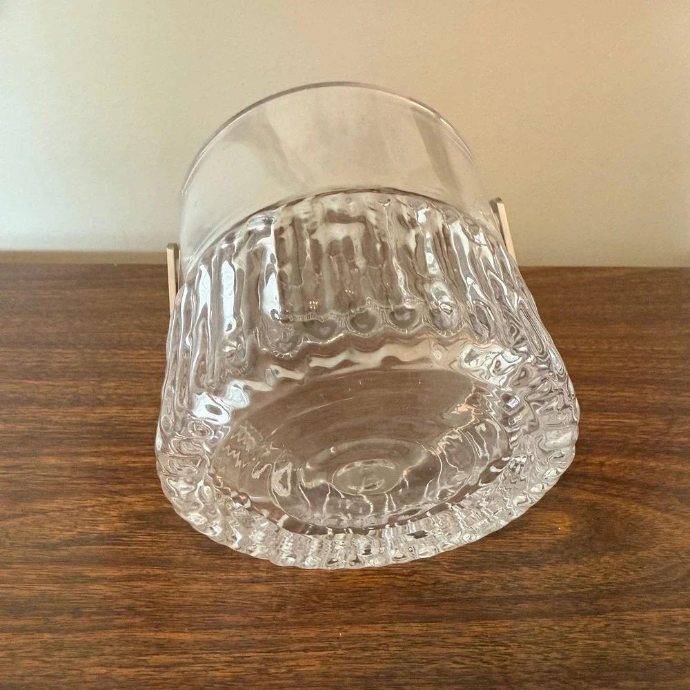 Vintage Kosta Boda Swedish Lead Crystal Ice Bucket With Metal Handle MCM Barware